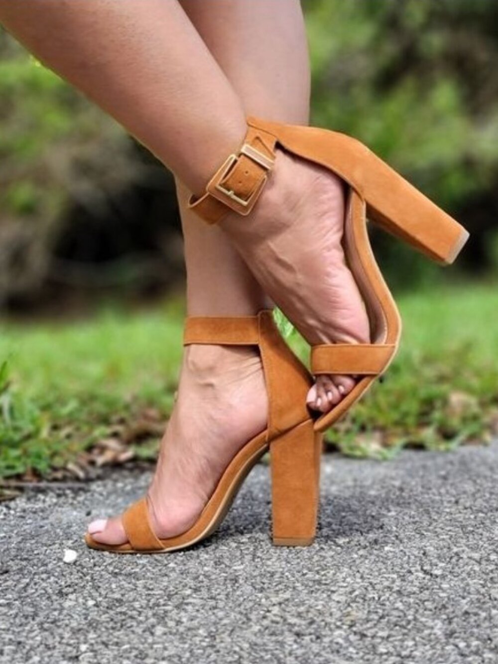Chestnut Chunky Block Heels Open Toe Casual Sandals